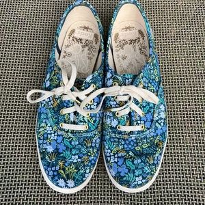 Keds By Rifle Paper Co. Blue Meadow Floral Women’s Lace Up Sneakers Shoes Size 8